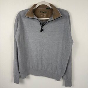 Orvis Mens Quarter Zip Sweater Gray Tan Mock‎ Neck Fly Fishing Lure Large